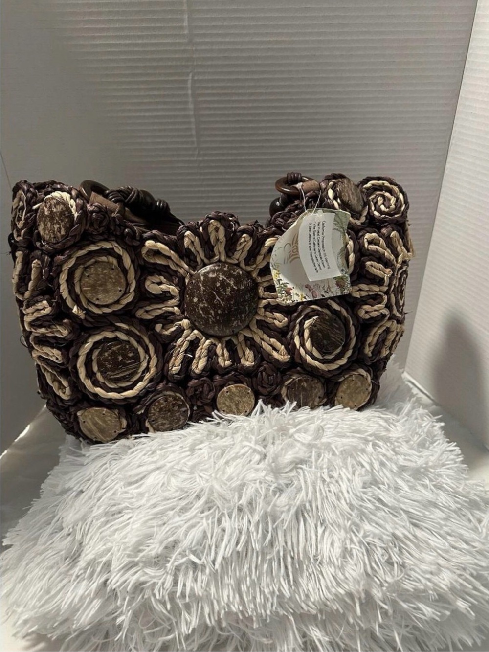 Brown & Cream Floral Rope Tote Bag